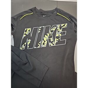 Boys Nike Dri Fit Hyperwarm Shirt Large Fitted Black Base Layer Crew Athletic